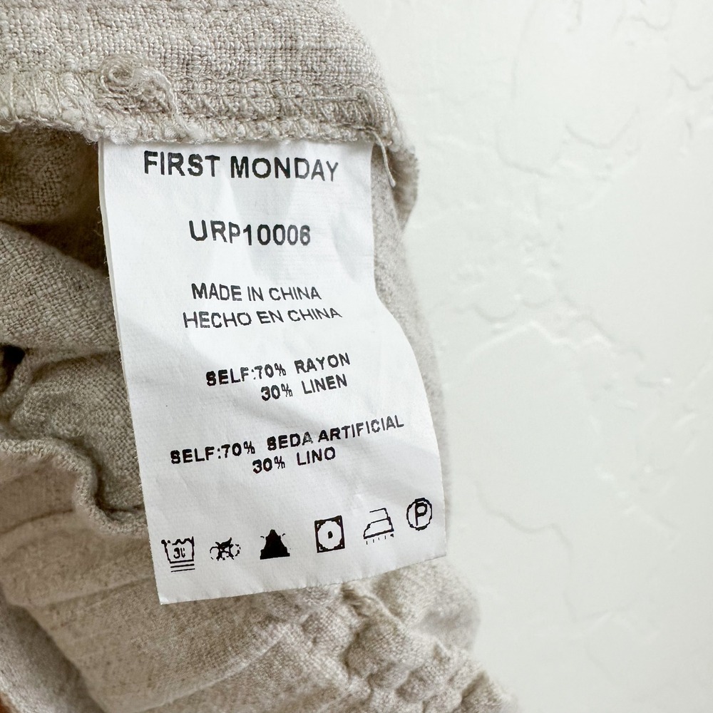 First Monday |‎ Linen Wide Leg Cropped Ankle Paperbag Tie Pants in Beige - Picture 4 of 4